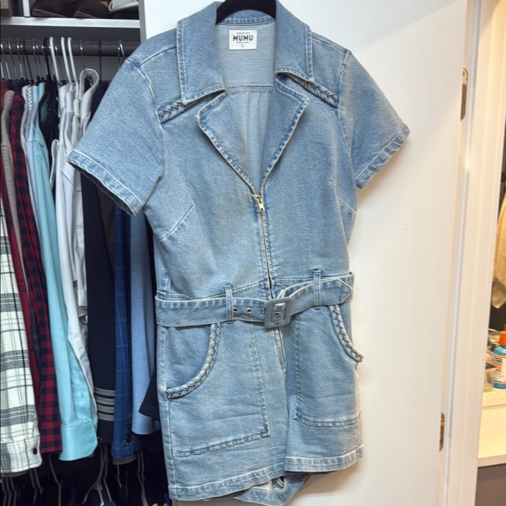 Blue Denim Short Sleeve Jumpsuit